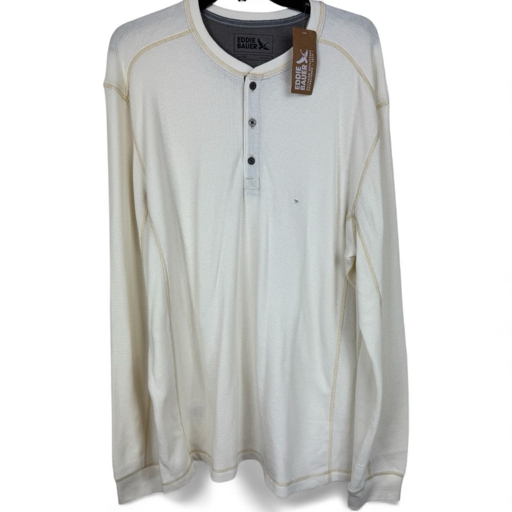 Eddie Bauer Men’s Cream Waffle Knit Thermal Henley Top Sz XL NWT